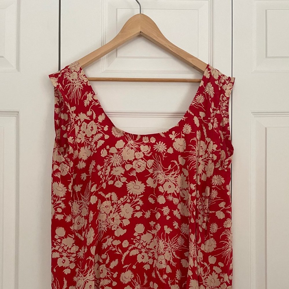 Vintage Red and White Floral Silk Dress